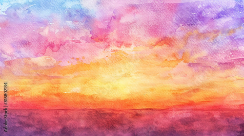 Sunset Sky Watercolor A sunset sky watercolor background with warm hues of orange pink and purple painting the horizon in a breathtaking display of nature's beauty 