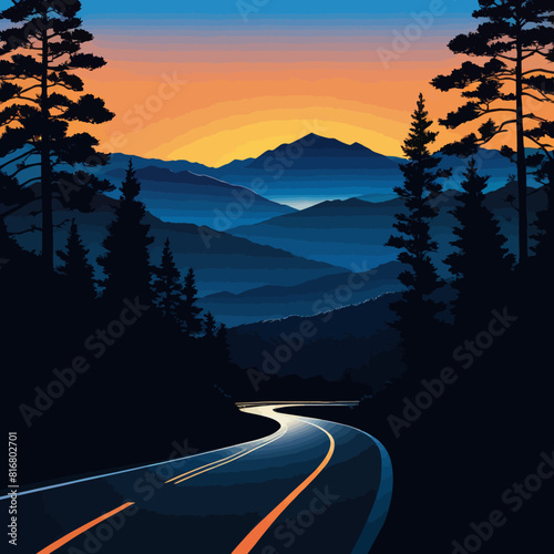 a painting of a road going through the mountains photo
