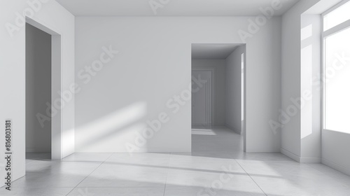 3D modern realistic illustration in perspective of an empty room with white walls  floor  and ceiling.