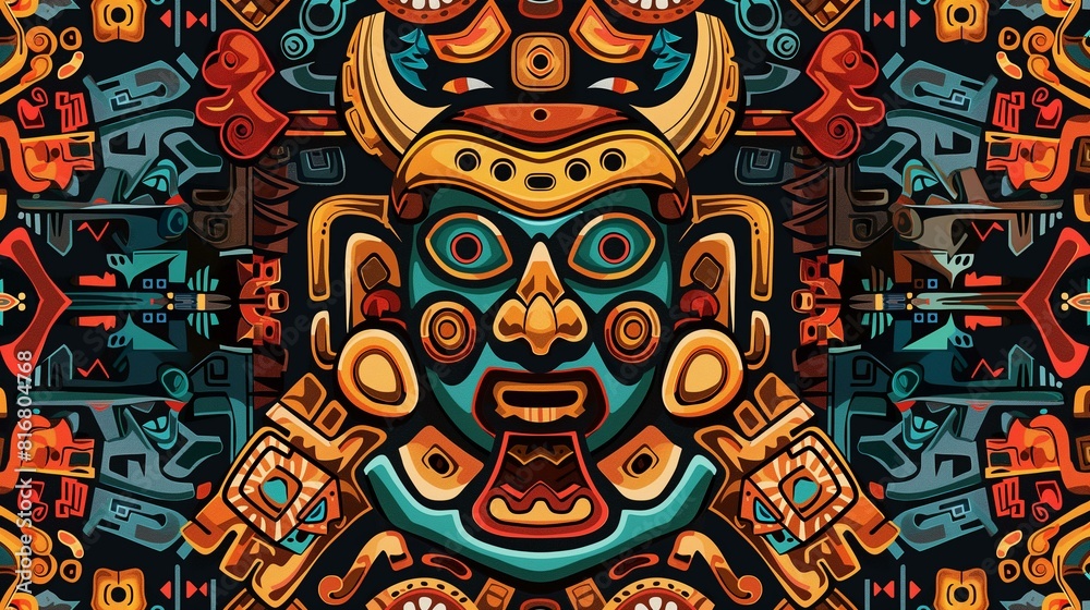 Seamless Pattern with Ethnic Aztec Ornament in Vibrant Colors Seamless Pattern with Ethnic Aztec Ornament in Vibrant Colors