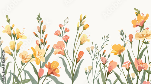 Spring postcard delicate freesia flowers. Nature post