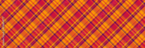 Valentine check textile fabric, tropical plaid vector texture. Glamour background seamless pattern tartan in orange and red colors.