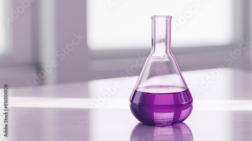 Purple Chemical Solution in Glass Flask on Lab Table