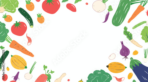 Square backdrop with circular frame consisted of various vegetable