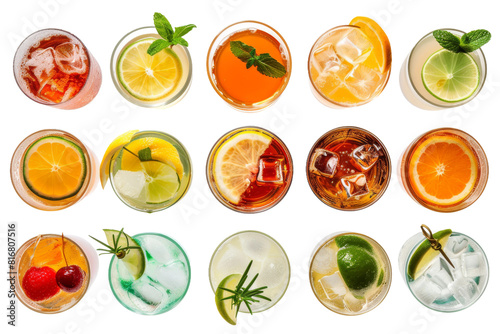 Assorted Drinks Displayed on White Background