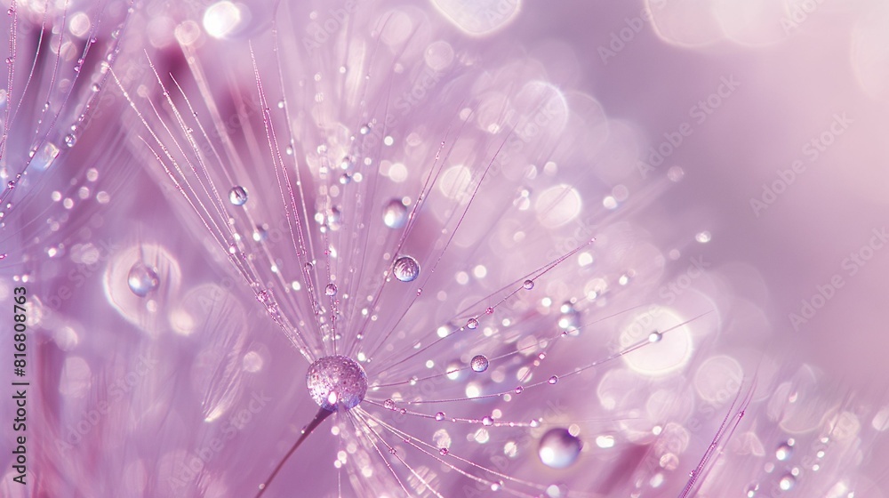 Delicate dandelion seeds adorned with dewdrops in soft morning light. Delicate dandelion seeds adorned with dewdrops in soft morning light.