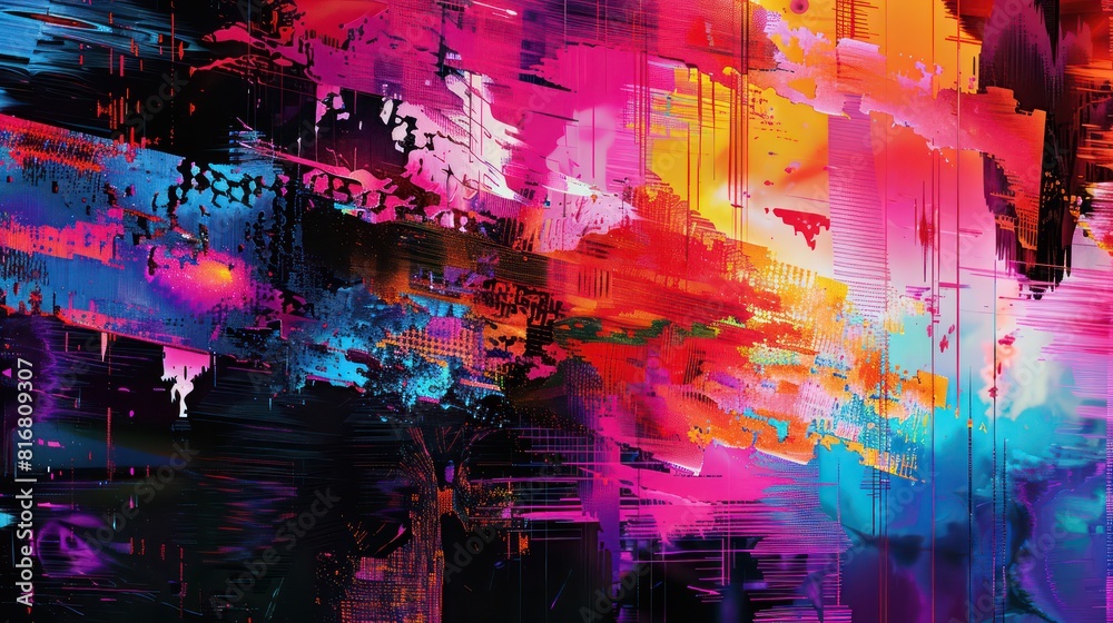 A colorful painting with splatters of paint and a black background A colorful painting with splatters of paint and a black background