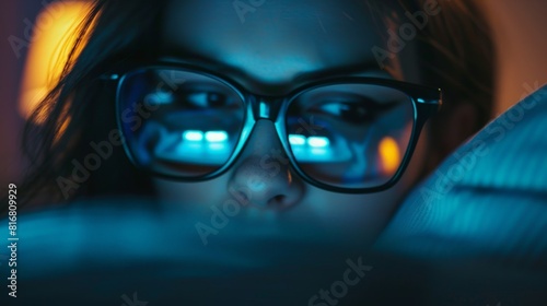 A woman is looking at a screen with her glasses on © crazyass