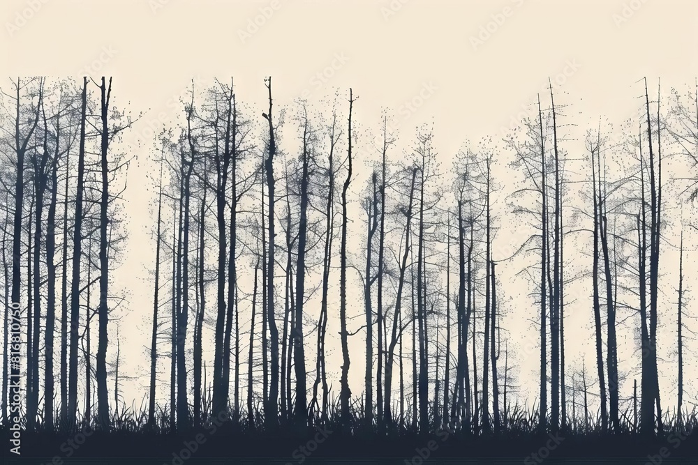 minimalist forest landscape tall slender trees against clear pale sky concept illustration minimalist forest landscape tall slender trees against clear pale sky concept illustration