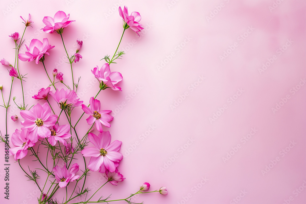 A beautiful mothers day greeting card, pink flowers, pink background
