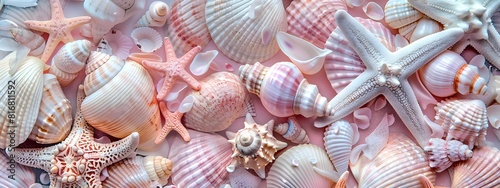 background of seashells and starfish, sand, colorful pastel, soft lighting and a dreamy atmosphere, pink, blue, yellow, white. screensaver for mobile and computer screens