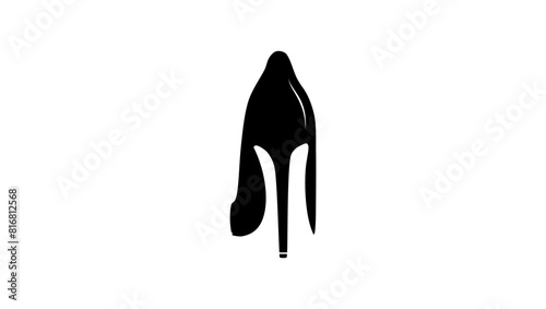 High heel shoes emblem, back view, black isolated silhouette