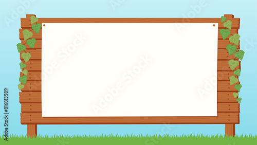 蔦をあしらった木の案内板イラストのタイトルベース　ベクター素材