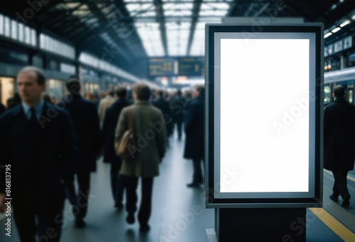 Advertising billboard mock up on railway station, blank advertising poster, public information board at railway station