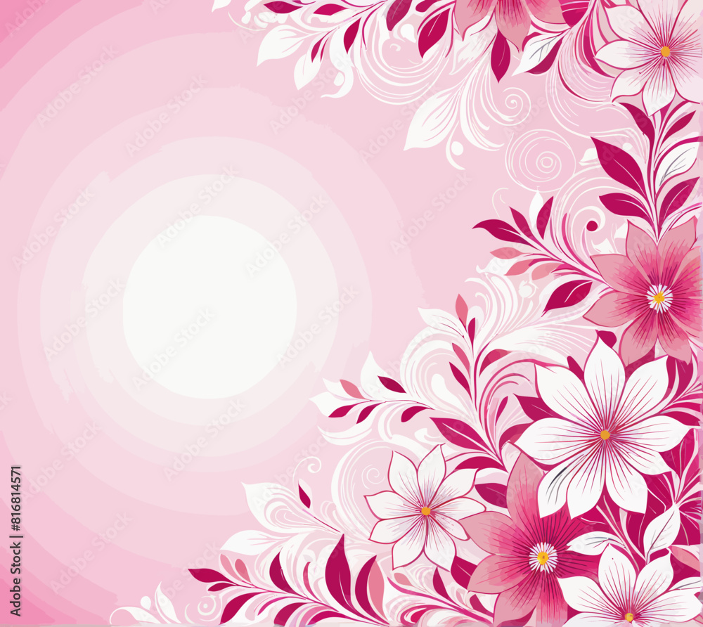 a pink floral background with white flowers