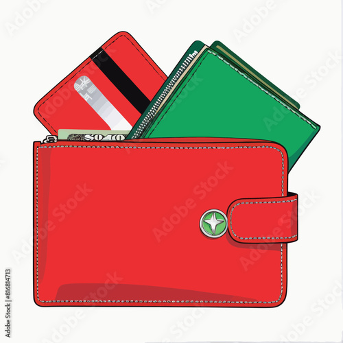a red wallet with three credit cards sticking out of it