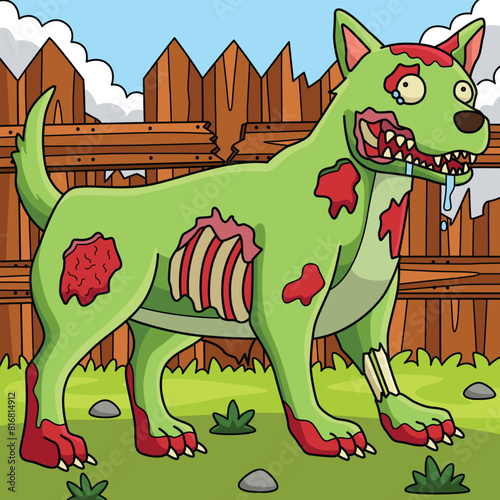 Zombie Dog Colored Cartoon Illustration