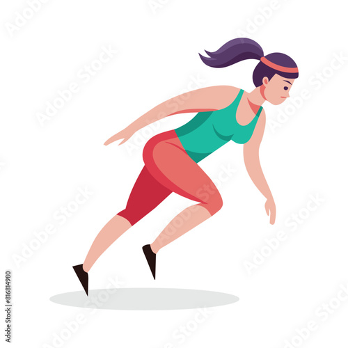  Female athlete training run pose, flat vector illustration.