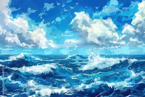 A serene painting of a large body of water. Suitable for various design projects