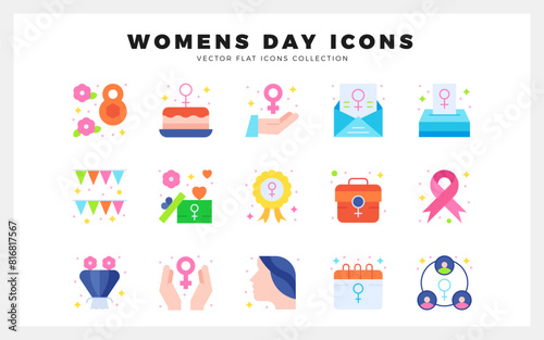 15 Women s Day Flat icon pack. vector illustration.