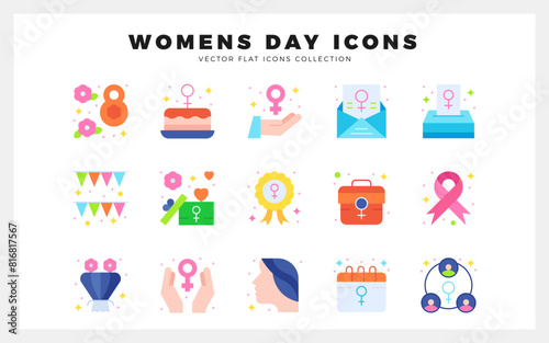 15 Women's Day Flat icon pack. vector illustration.