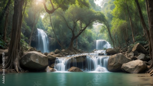 waterfall in the jungle HD 8K wallpaper Stock Photographic Image  © Tech