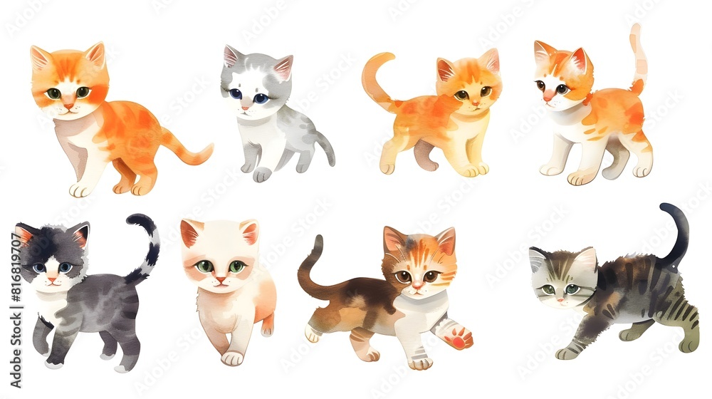 Fototapeta premium Cute and Adorable Kittens in Various Poses Against a White Background