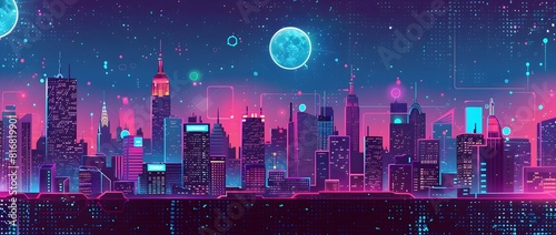 Dazzling Cityscape Under a Glowing Cosmic Sky