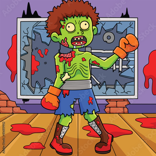 Zombie Boxer Colored Cartoon Illustration