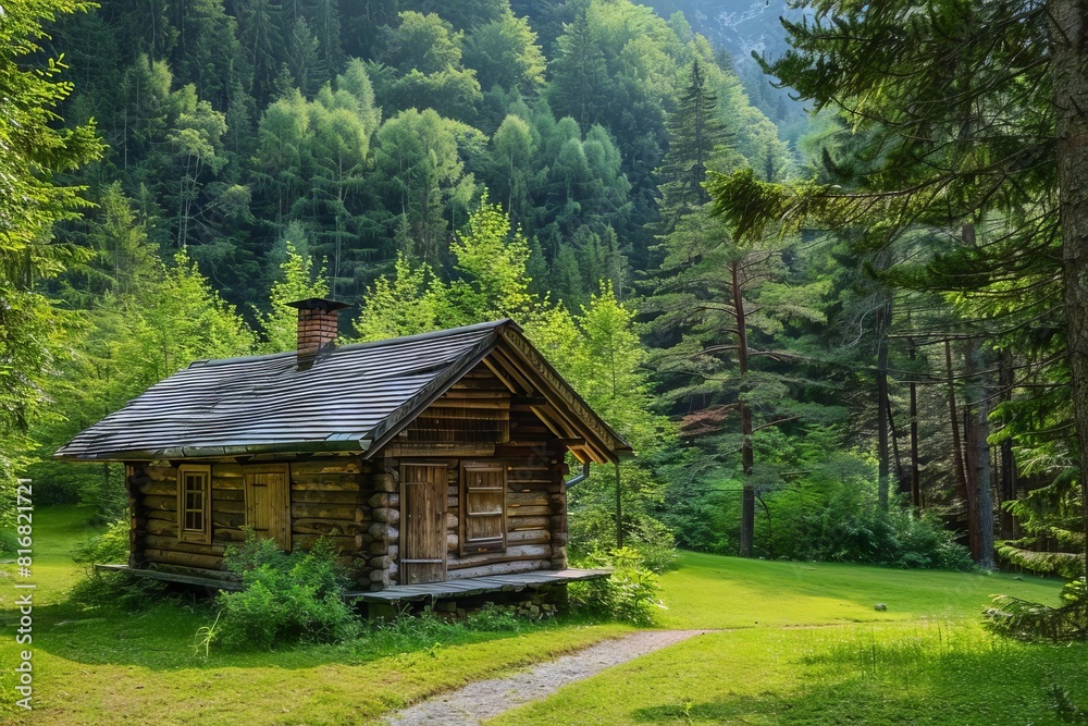 rustic wooden log cabin in a scenic forest setting idyllic tourism landscape photo rustic wooden log cabin in a scenic forest setting idyllic tourism landscape photo