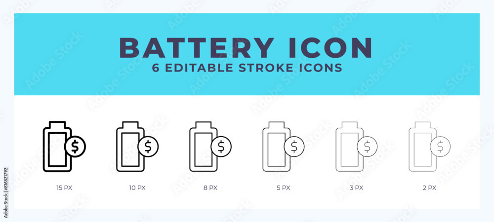 Battery icon symbol. Outline. Lineal icon with editable stroke. Battery icon symbol. Outline. Lineal icon with editable stroke.