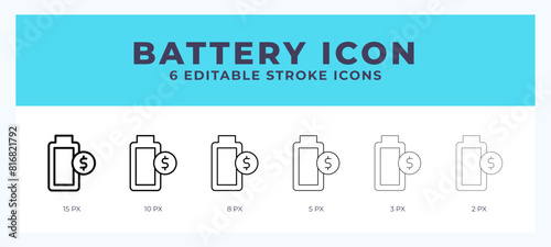 Battery icon symbol. Outline. Lineal icon with editable stroke.