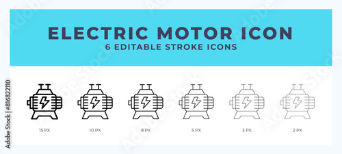 Electric motor line icon with different stroke. Vector illustration.