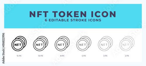 Nft token icon in thin line. Bold line. Regular line. Editable stroke.
