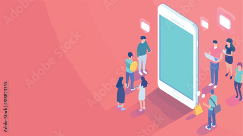 Web banner template with giant smartphone tiny people