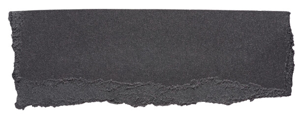 Isolated cut out torn piece of blank black paper note cardboard with texture and copy space for text on white or transparent background
