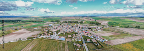 Aerial views of Melque de Cercos in the province of Segovia during a clear day with clouds photo