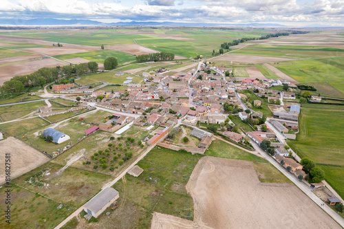 Aerial views of Melque de Cercos in the province of Segovia during a clear day with clouds photo