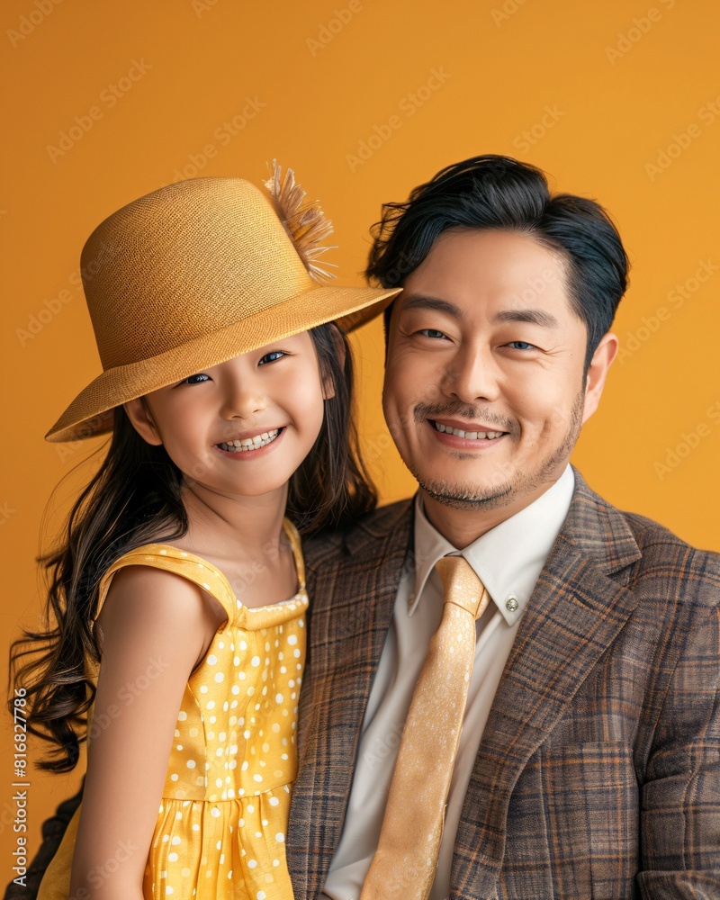 Asian father with daughter on isolated background Asian father with daughter on isolated background