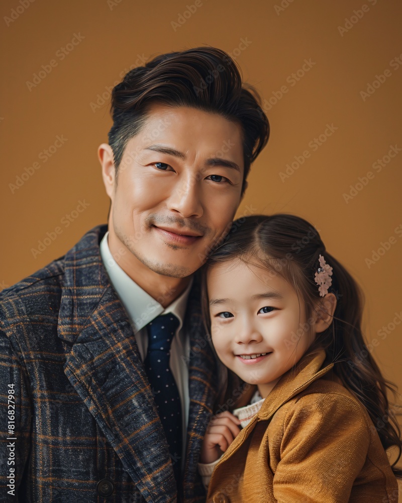 Asian father with daughter on isolated background Asian father with daughter on isolated background