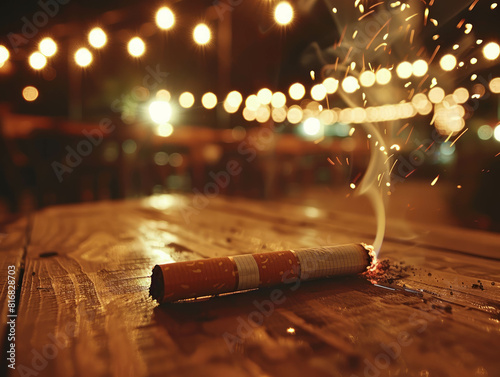 Capture the mesmerizing beauty of a burning cigarette projection on a summer night, symbolizing the risks of tobacco addiction. AI generative. photo
