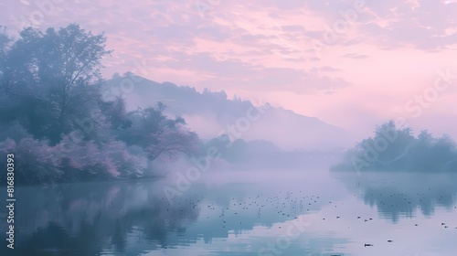Delicate pastel shades enveloping the scenery  evoking a sense of serenity and harmony.