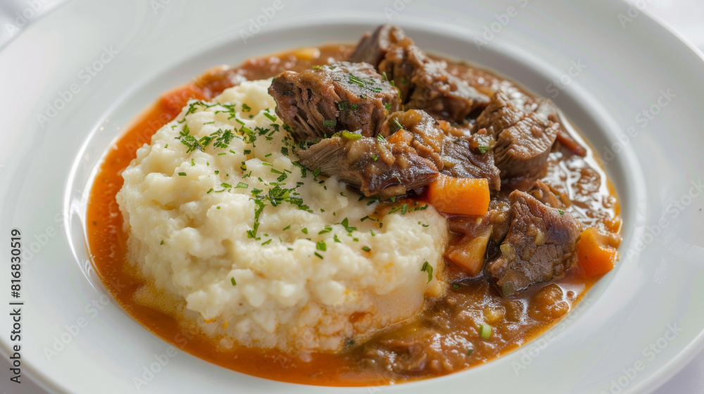 Savory african beef stew with creamy mashed potatoes and fresh herbs for a satisfying, traditional meal Savory african beef stew with creamy mashed potatoes and fresh herbs for a satisfying, traditional meal