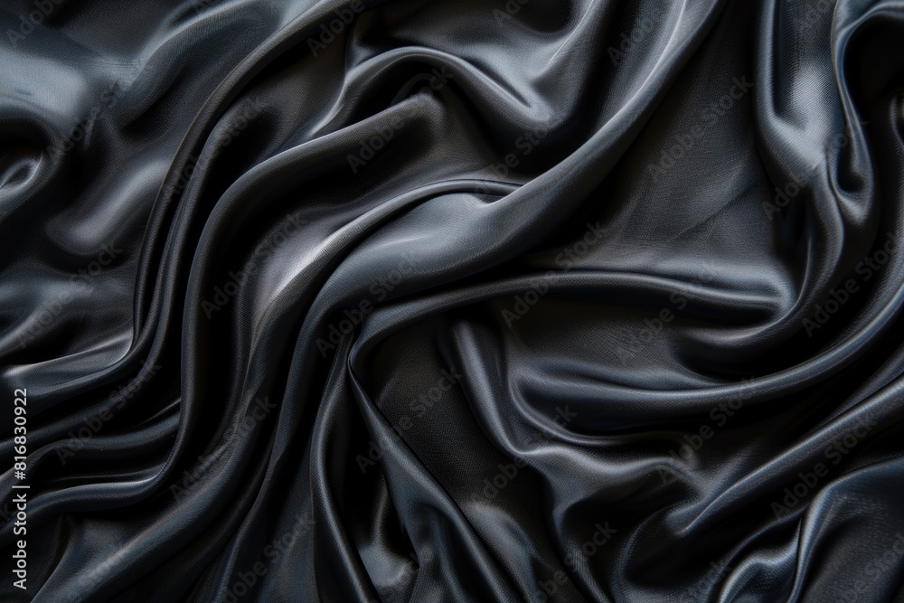 Detailed close up view of black satin fabric, suitable for fashion or textile industry