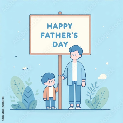 Flat cartoon Happy Father's Day Father And Son images 