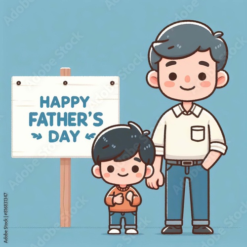 Flat cartoon Happy Father's Day Father And Son images

