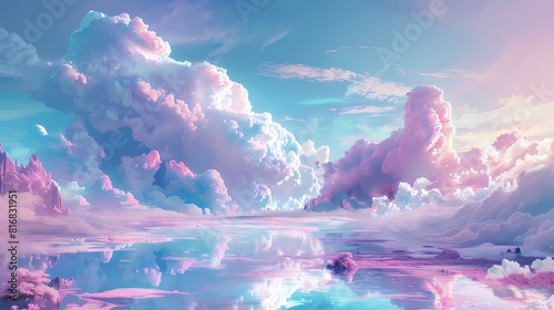 Soft pastel colors washing over the environment  imparting a serene and peaceful vibe.