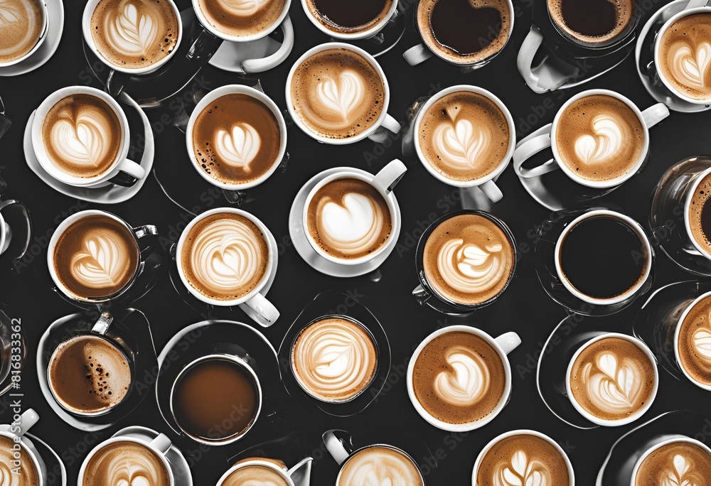 Diferentes tipos de café servidos sobre un fondo de color negro Diferentes tipos de café servidos sobre un fondo de color negro