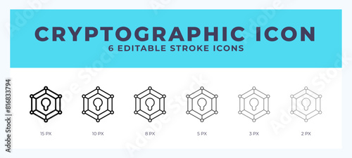 Cryptographic icon with different stroke. Editable stroke. Vector illustration.