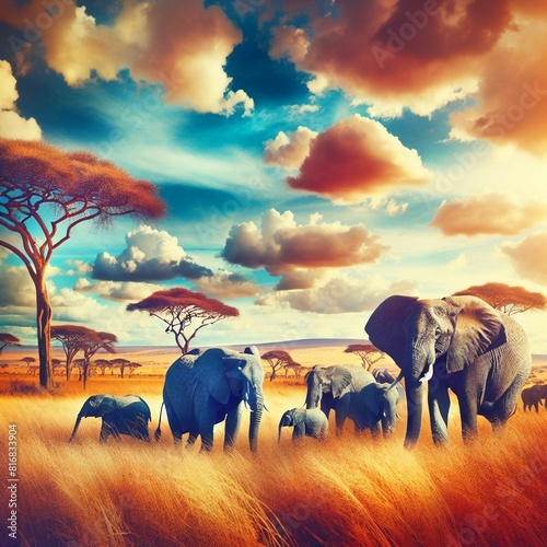 African Elephants on the savannah © Simon Edge